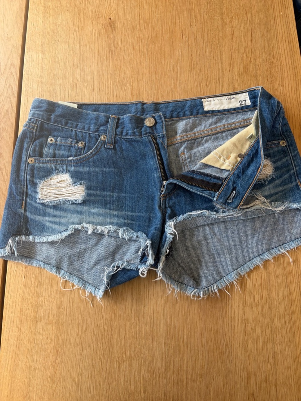 rag & bone Blue  Freeport Distressed Denim Cutoff Shorts